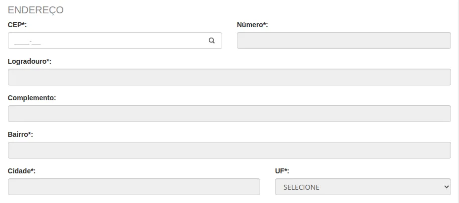 Seção Endereço do formulário