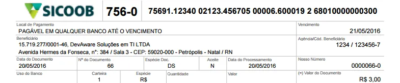 Dados do beneficiário na ficha de compensação