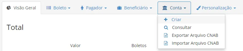 Menu Conta > Criar
