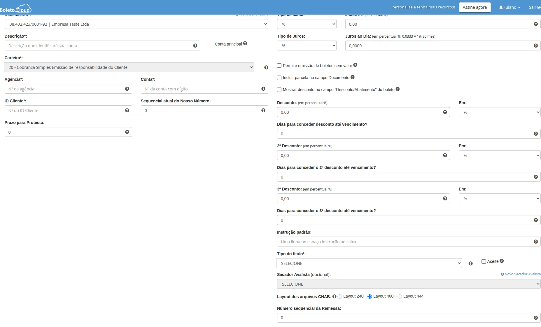 Formulário C6 - Dados da conta