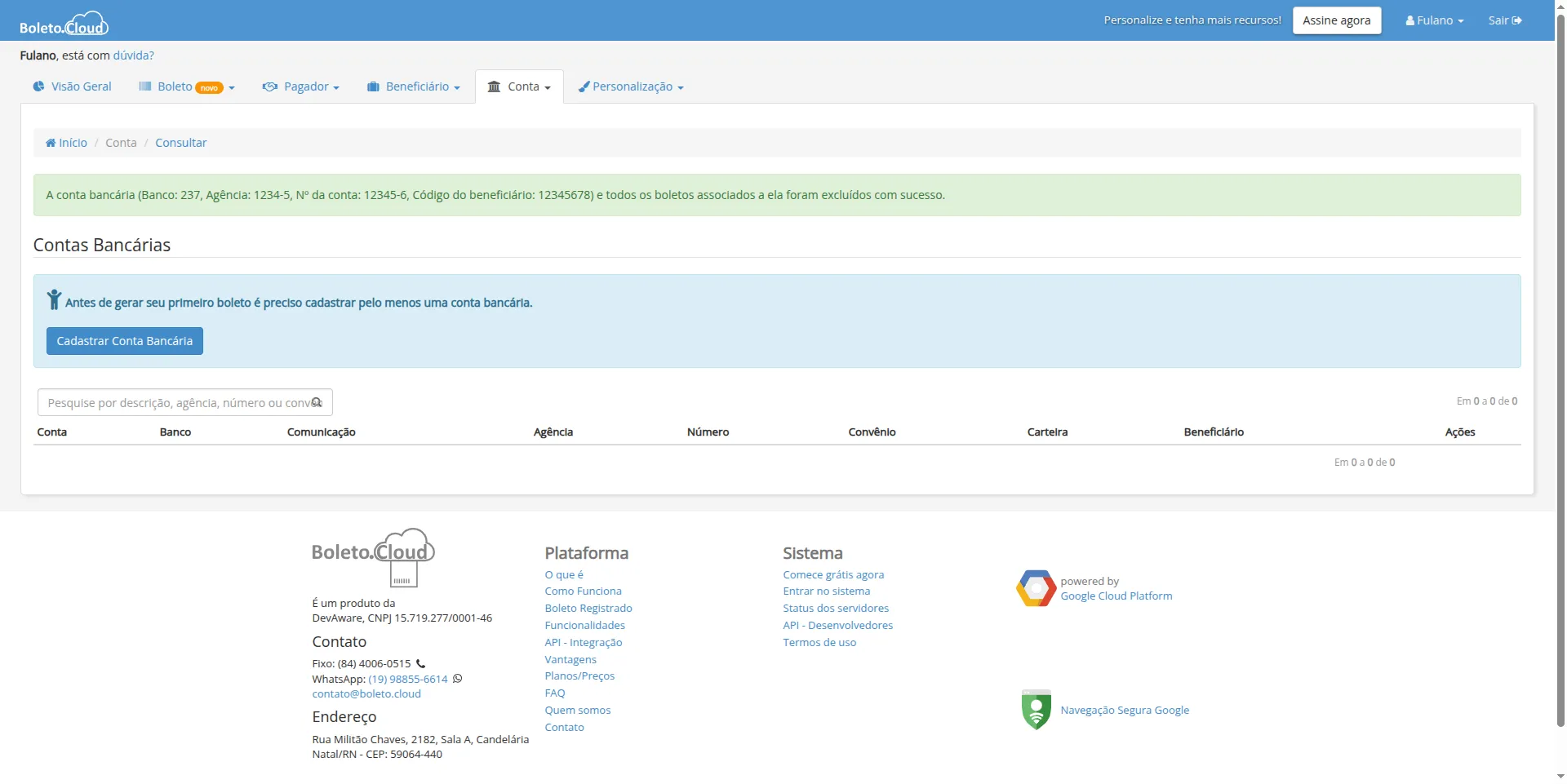 Mensagem de exclusão com sucesso