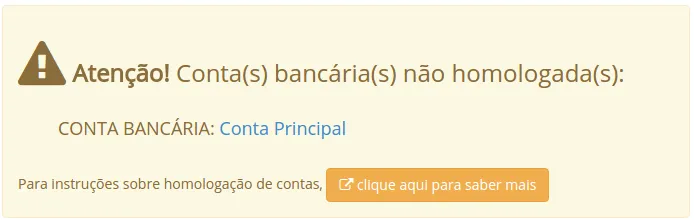 Alerta de conta não homologada