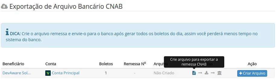 Criação do arquivo de remessa