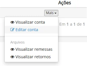 Dropdown Ações com opção Editar conta