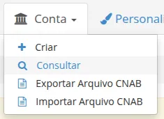 Menu Conta expandido com opção Consultar
