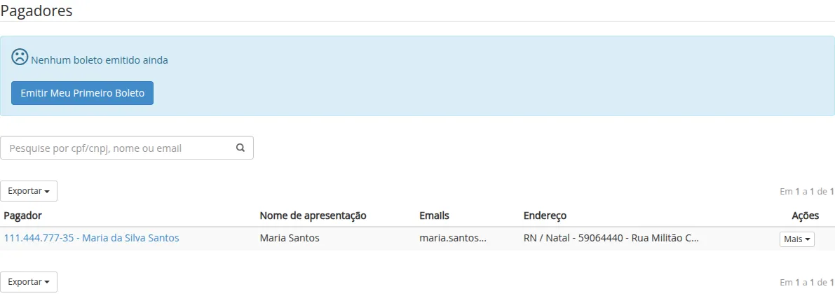 Lista de pagadores com campo de pesquisa