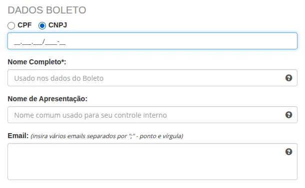 Formulário com CNPJ selecionado