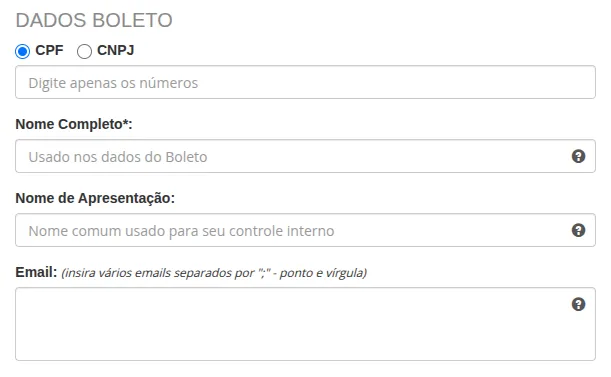 Formulário com CPF selecionado