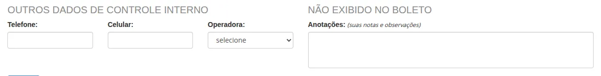 Campos opcionais de controle interno