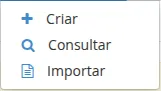 Submenu Pagador com opções Criar, Consultar e Importar